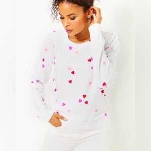 Lilly Pulitzer Jansen Long Sleeve Blouse, Resort White Lots Of Love XL